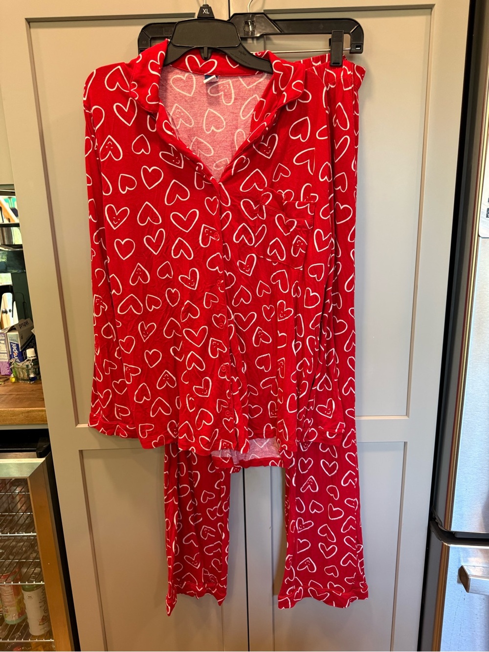 Old Navy Red Heart-Print Button-Front Pajama Set